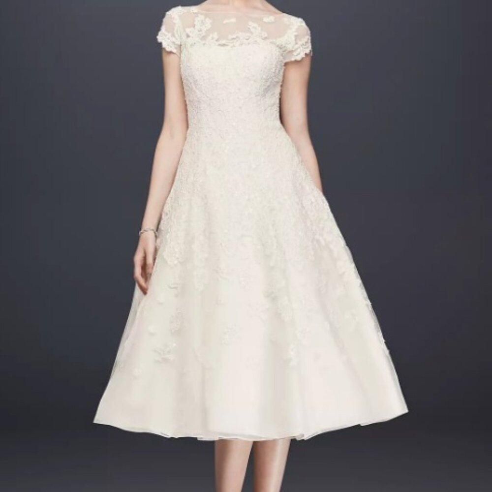 Oleg Cassini Cap Sleeve Illusion Wedding Dress